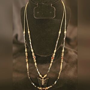 Handmade Native American 2 Strand Butterfly Necklace